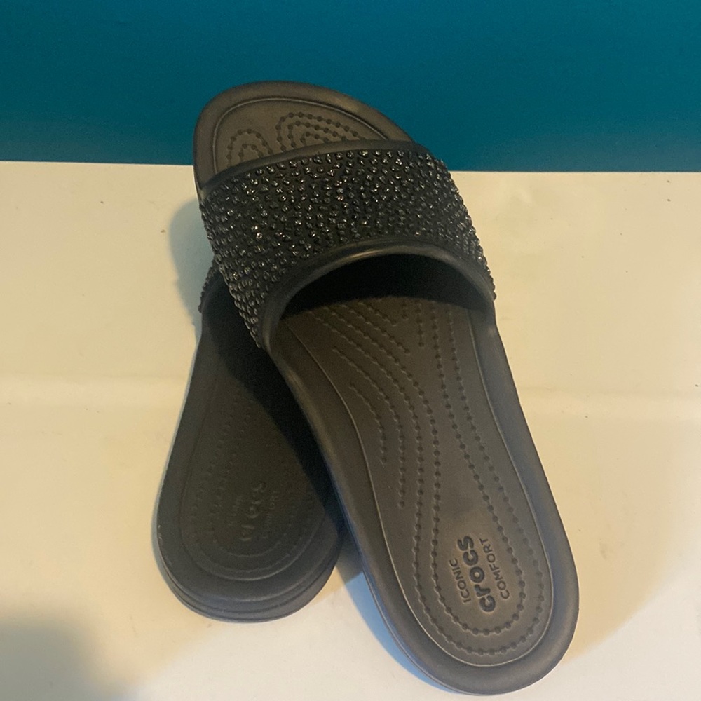 Black Croc Bling Slides size 8